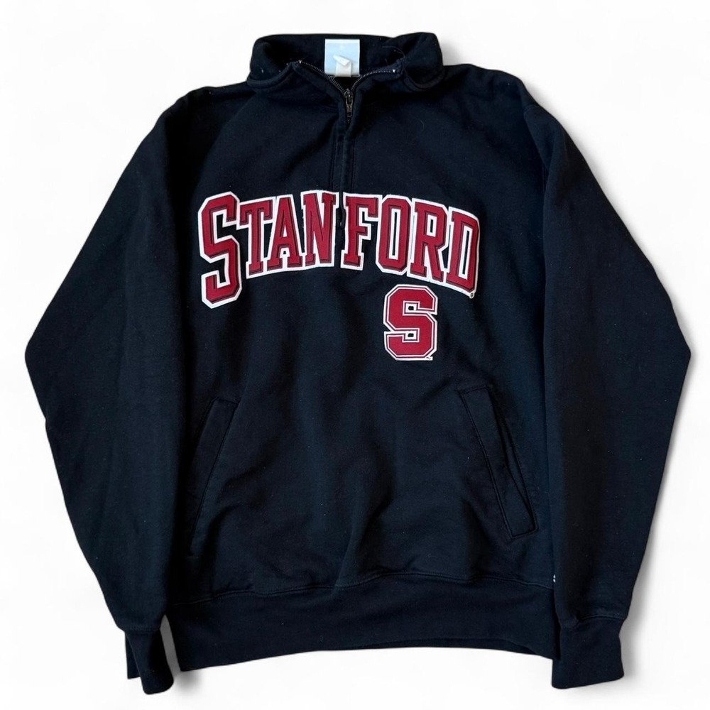 Vintage Champion 1/4 Zip Stanford University Black Sweatshirt Adult Size Medium
